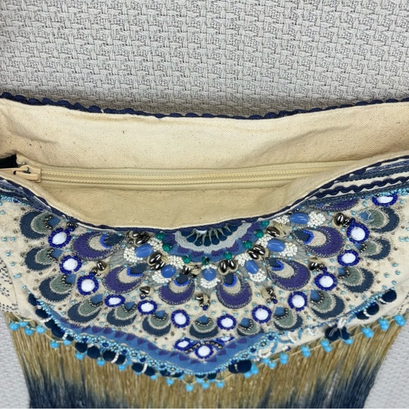 Labellum By Hillary Scott Hand Beaded Boho Blue Ombre Fringe Crossbody Bag - Picture 6 of 14